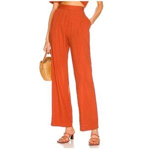 MONROW Linen Pleat Pants in Faded Rust Size M